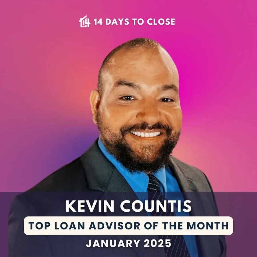 Kevin Countis and Julie Pomykacz, top loan advisor and top processor at 14 Days To Close for January 2025